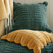 Scalloped Square Cushion Filled Pine Green