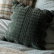 Scalloped Square Cushion Filled Pine Green