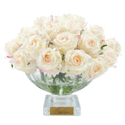 Centerpiece Rose Buds Glass Vase with 37 Artificial Silk Flowers Pink Blush Gold