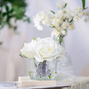 Five Rose Bouquet Glass Vase with 5 Artificial Silk Flowers French Pink