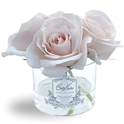 Five Rose Bouquet Glass Vase with 5 Artificial Silk Flowers French Pink
