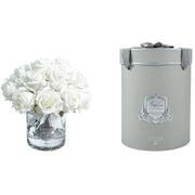 Centerpiece Versailles Rose Bouquet Glass Vase with 21 Artificial Silk Flowers Ivory White