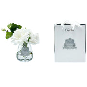 Tea Rose Bouquet Glass Vase with Artificial Silk Flowers White