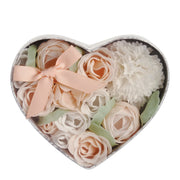 Heart Box Bouquet Parterre with Leaf Soap Flowers Nude and White - Rose Scent