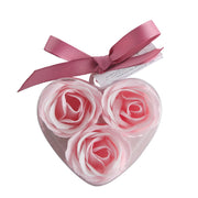 Heart Box of 3 Leaf Soap Roses Pink - Rose Scent