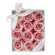 Box of 12 Leaf Soap Roses Pink and White - Rose Scent