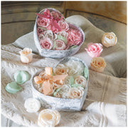 Heart Box Bouquet Parterre with Leaf Soap Flowers Nude and White - Rose Scent